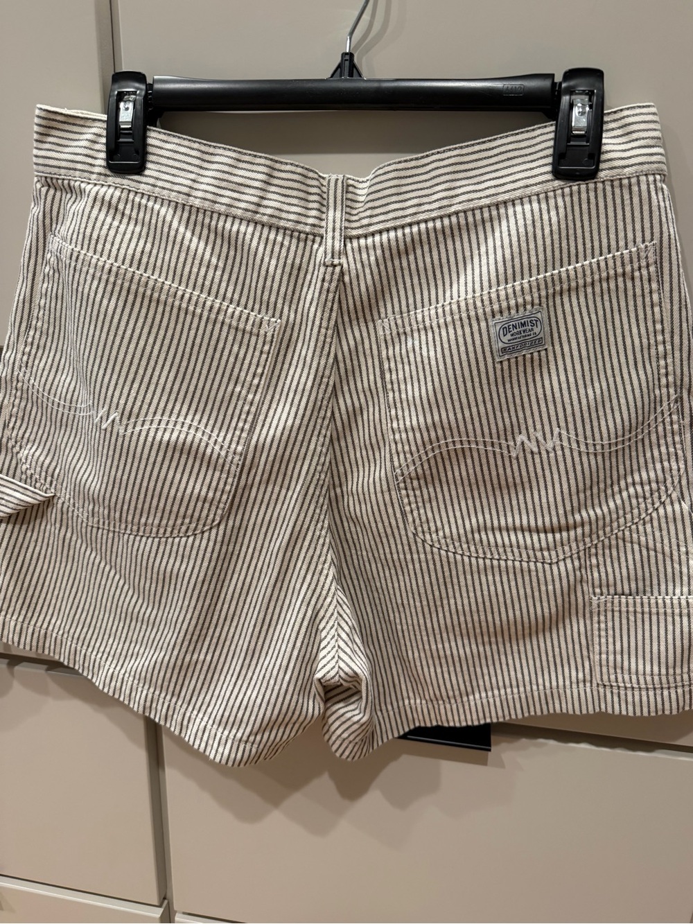 Striped Cotton Blend Women’s Shorts - Cream/Black - Picture 2 of 5